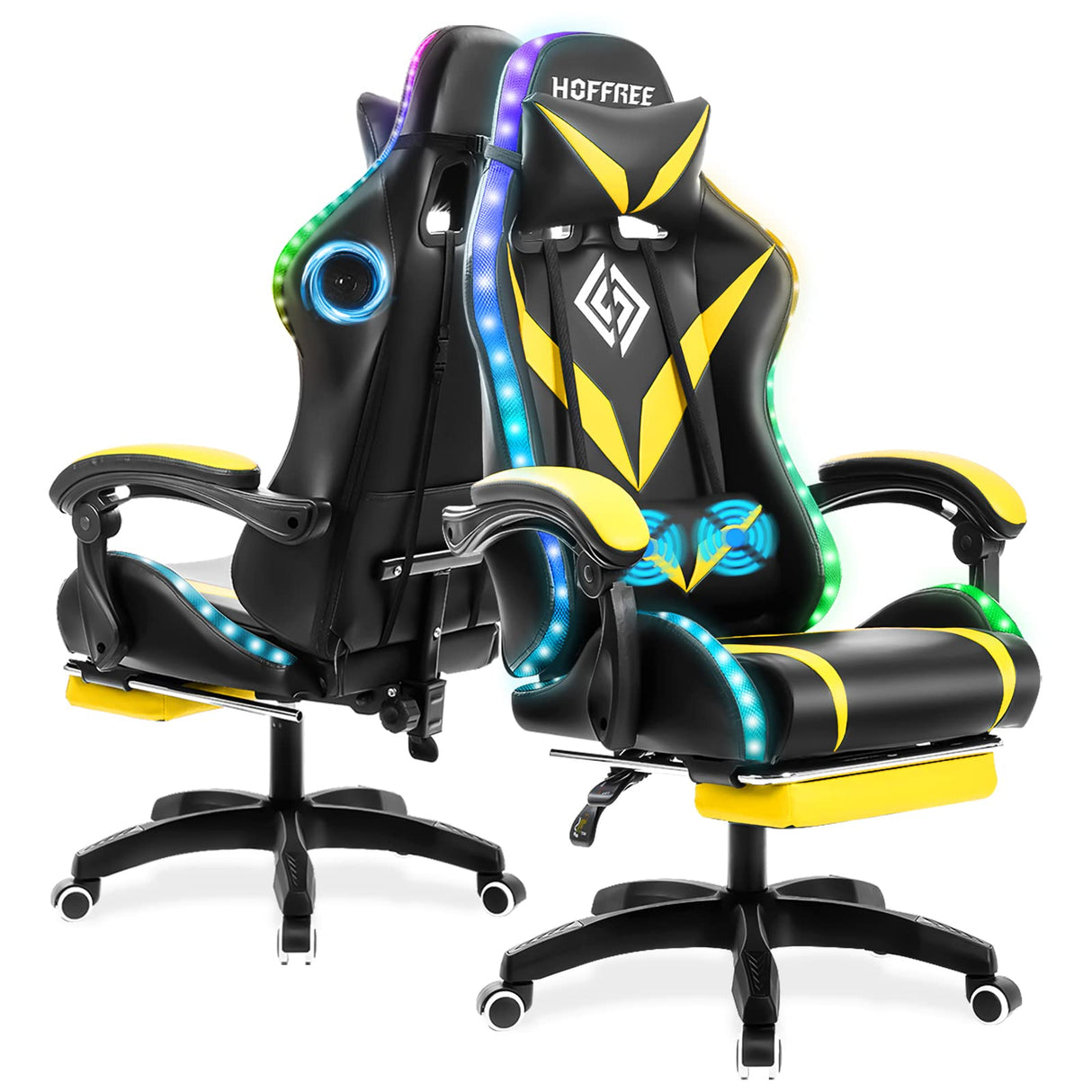 Ergonomic Gaming Chair with Massage, Bluetooth Speakers & RGB LED Lights