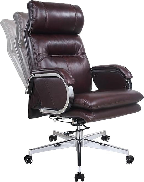 Genuine Leather Modern Executive Chair High-Back Support 90 to 150 Degrees Tilt