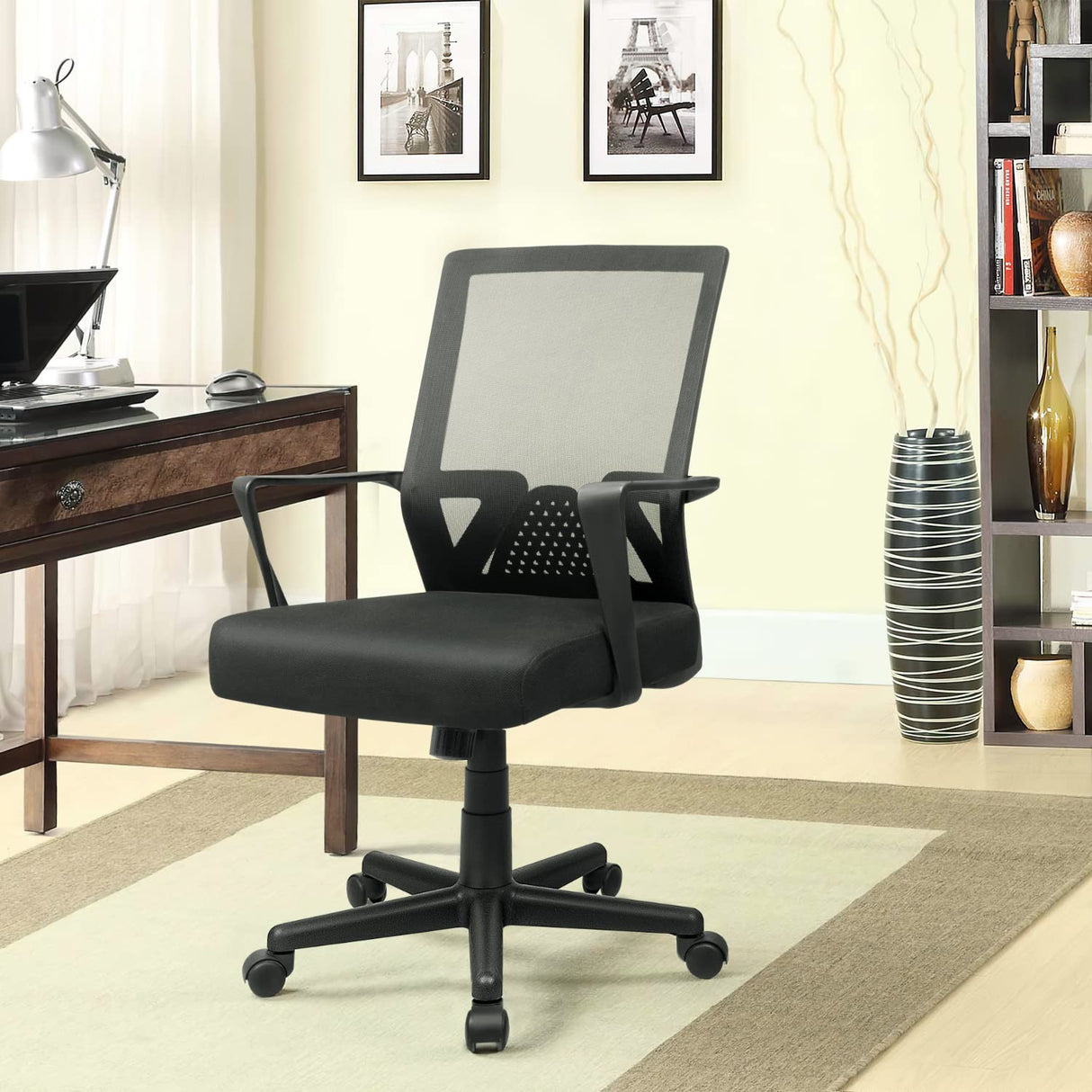 Office Chair Ergonomic Chair with Lumbar Support, Mid Back Computer Desk Chair