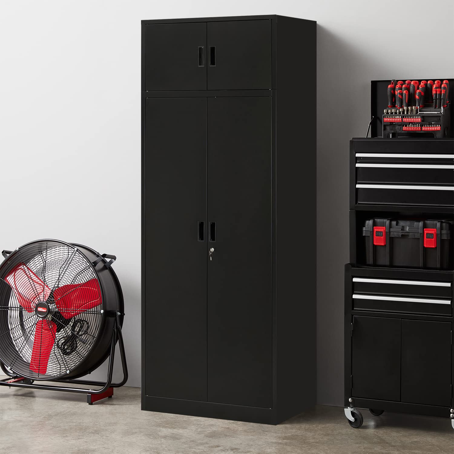 Metal Storage Cabinet - 87“H Black Tall Steel Cabinet with Adjustable Shelves