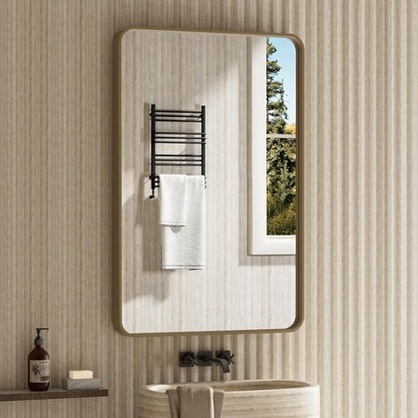 55x30 Inch Brushed Nickel Bathroom Mirror, Brushed Silver Metal Frame Mirror Wall