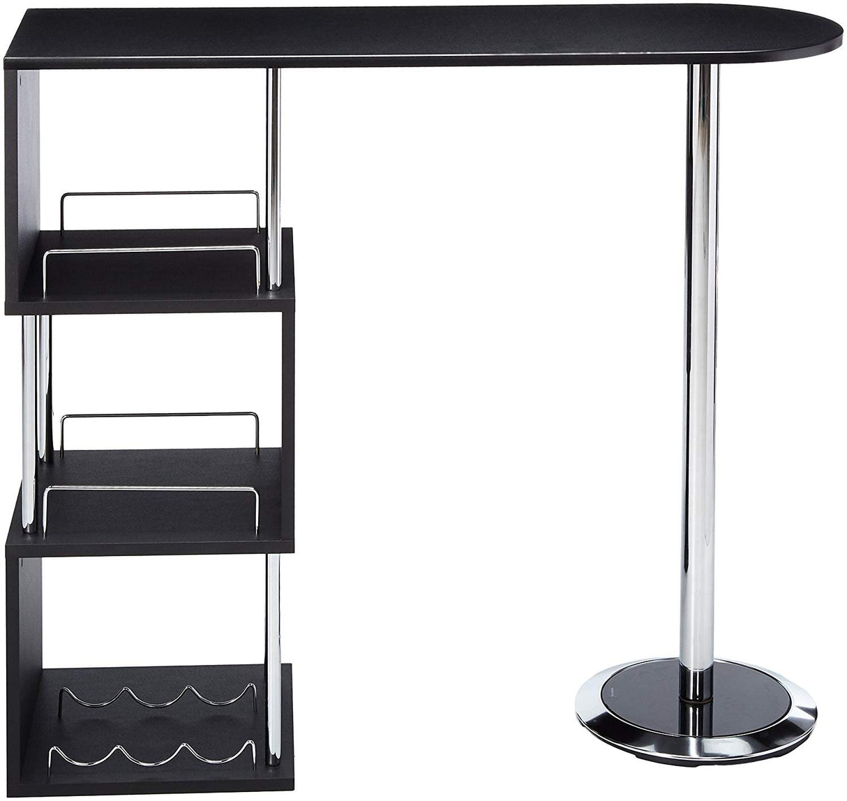 Minorca Modern Wine Bar Table w/Shelves (Black), Bkack