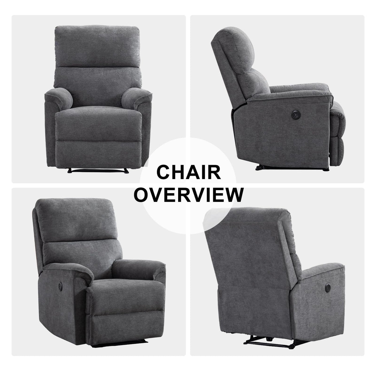 Power Recliner Chair, Electric Recliner, Breathable Fabric Single Overstuffed Recliner Sofa