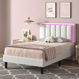 Queen Bed Frame with LED Lights, Upholstered Bed Frame Queen with Headboard