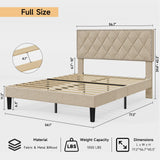 ONBRILL Full Size Platform Bed Frame with Upholstered Headboard, Bed Frame with Button Tufted Adjustable Headboard, Bed Frame with Strong Wooden Slat, No Box Spring Needed, Noiseless, Beige