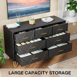 Dresser for Bedroom, 7 Drawer Dresser, Black Dresser with Gold Handles