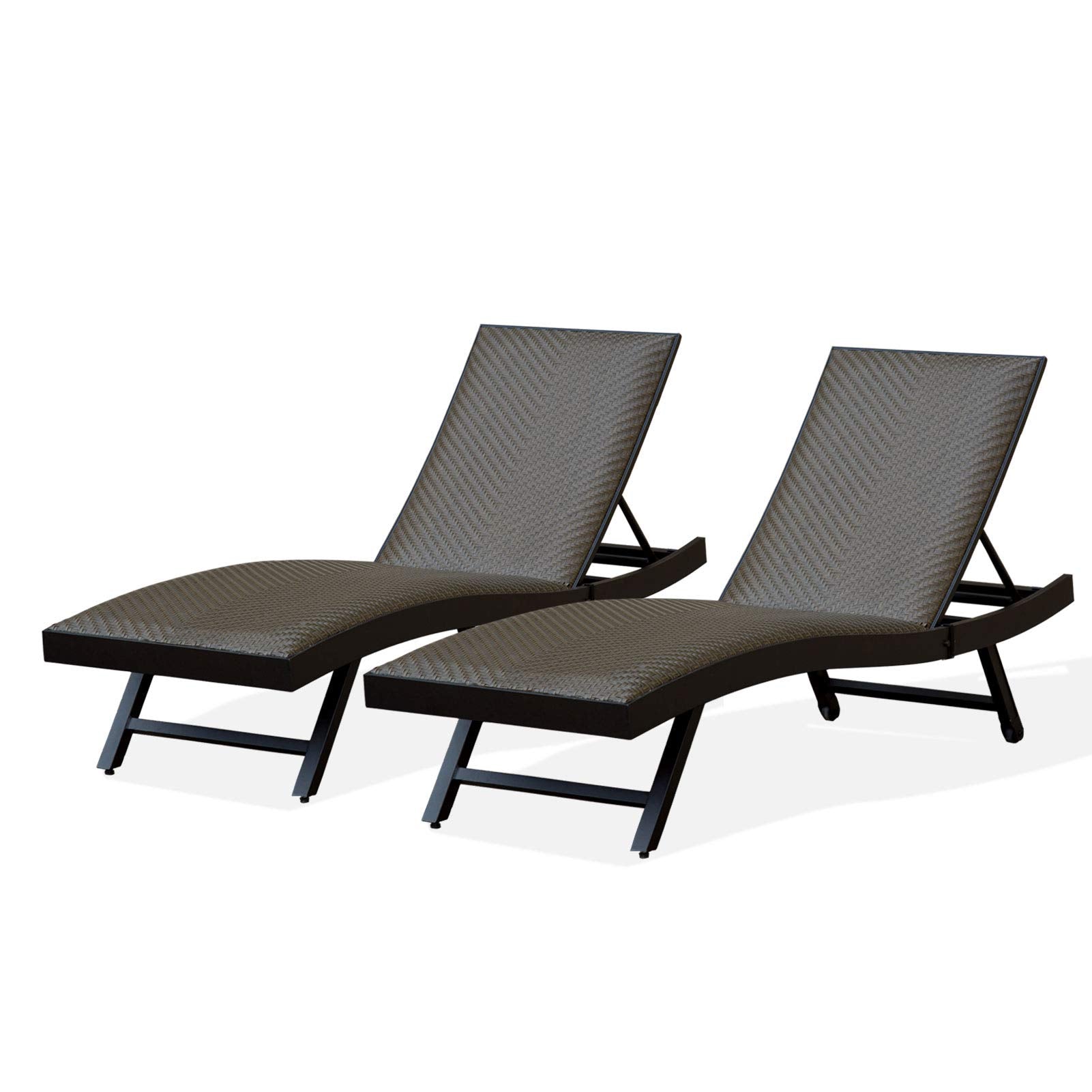 Outdoor PE Wicker Chaise Lounge - Set of 2 Patio Reclining Chair Furniture