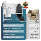 Professional 56" Dog Washing Station - Stainless Steel Grooming Tub with Ramp