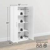 Prepac Elite 32" Storage Cabinet, White Storage Cabinet, Bathroom Cabinet, Pantry Cabinet with 3 Shelves 16" D x 32" W x 65" H, WES-3264