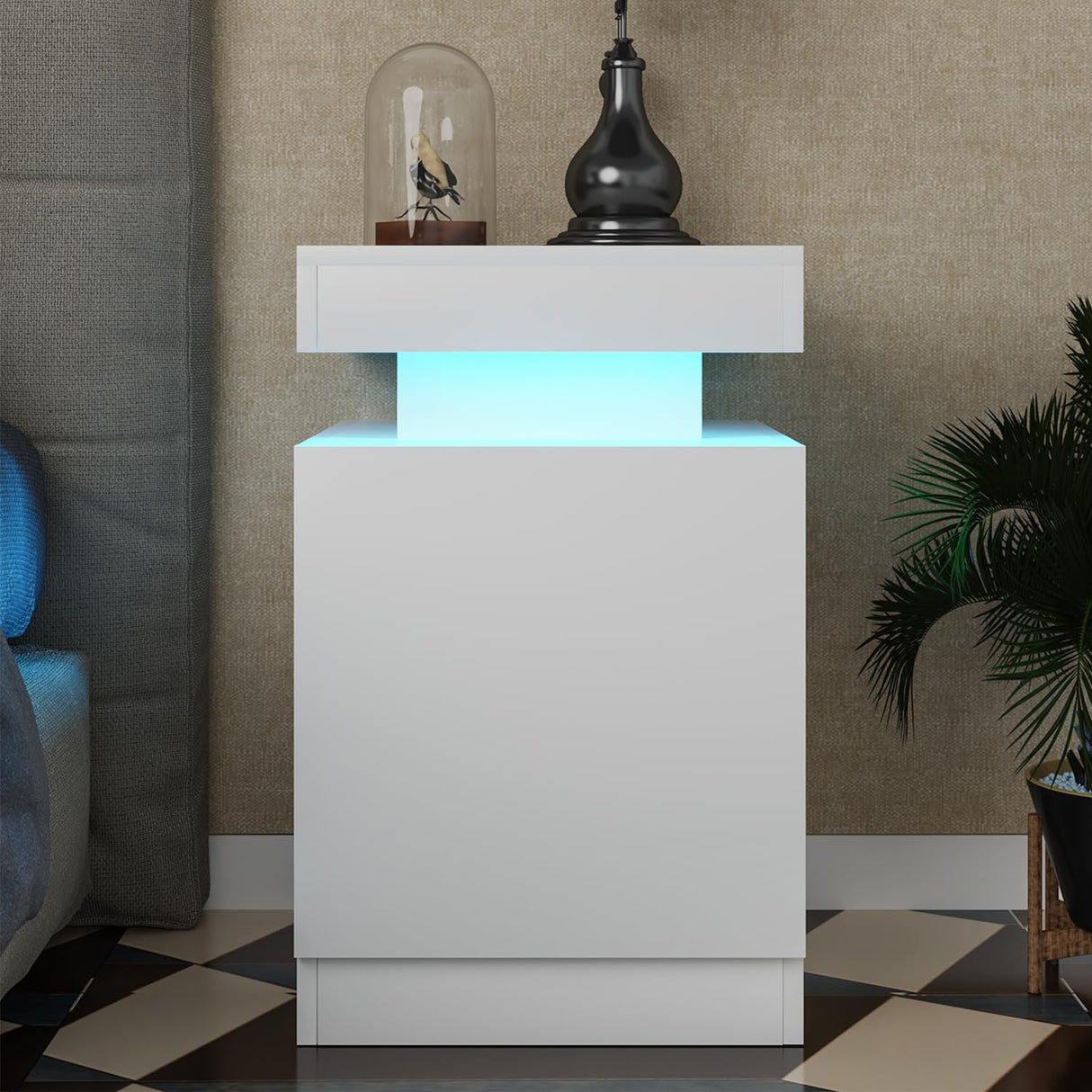 Nightstand Set of 2 with LED Lights,Night Stand with Storage Cabinet for Bedroom,Bedside Table with LED, White