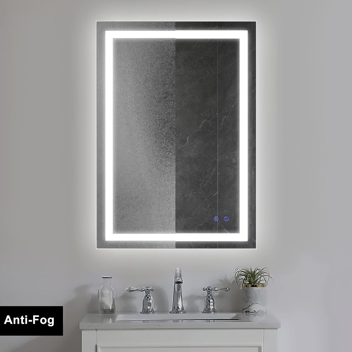 24 x 36 Inch Frameless LED Illuminated Bathroom Wall Mirror, Touch Button Defogger,