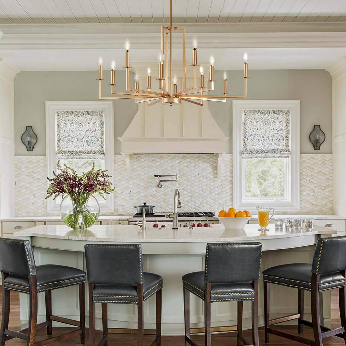 Modern Gold Farmhouse Chandelier, 12-Light Candle Dining Room Farmhouse Chandeliers,