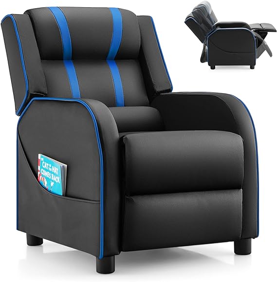 Kids Recliner, Gaming Recliner Chair w/Side Pockets, Footrest