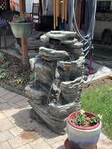 Dual Cascading Rock Falls 39-Inch Outdoor Water Fountain with LED Lights