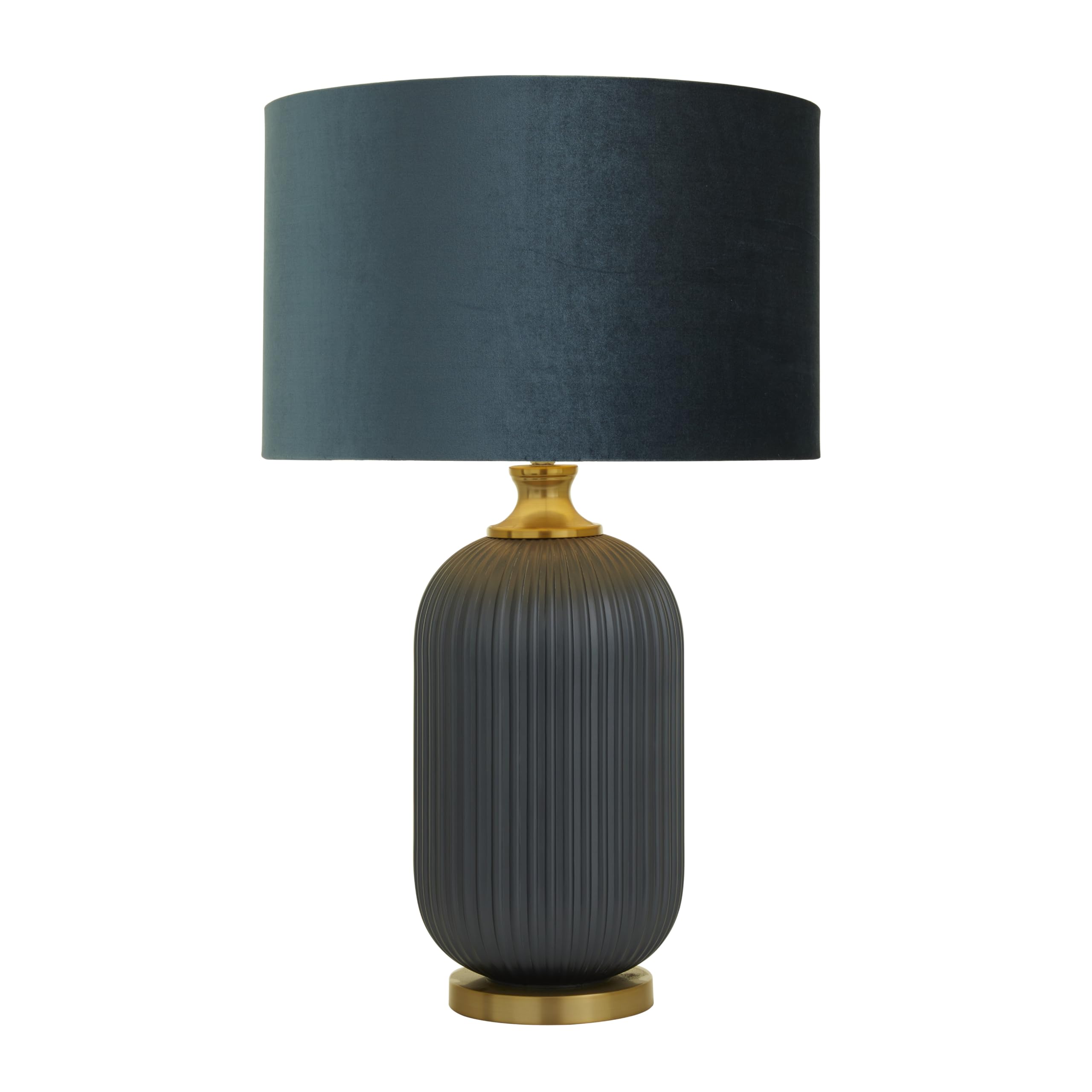 Glass Room Table Lamp Ribbed Accent Lamp with Velvet Shade
