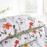 Quilt Set King Size 3 Pcs, White Floral Green Red Yellow Flower Leaf Spring