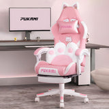 Pink Gaming Chair with Cat Ears - Ergonomic Reclining PC Chair with Footrest