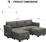 Modular Sectional Sofa Fabric U Shaped Couch Double Chaise Sectional Couch