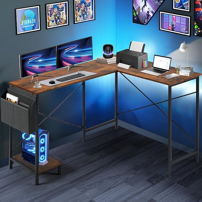 L Shaped Gaming Desk 49" Black Home Office,Bedroom Computer Table for Study Standing