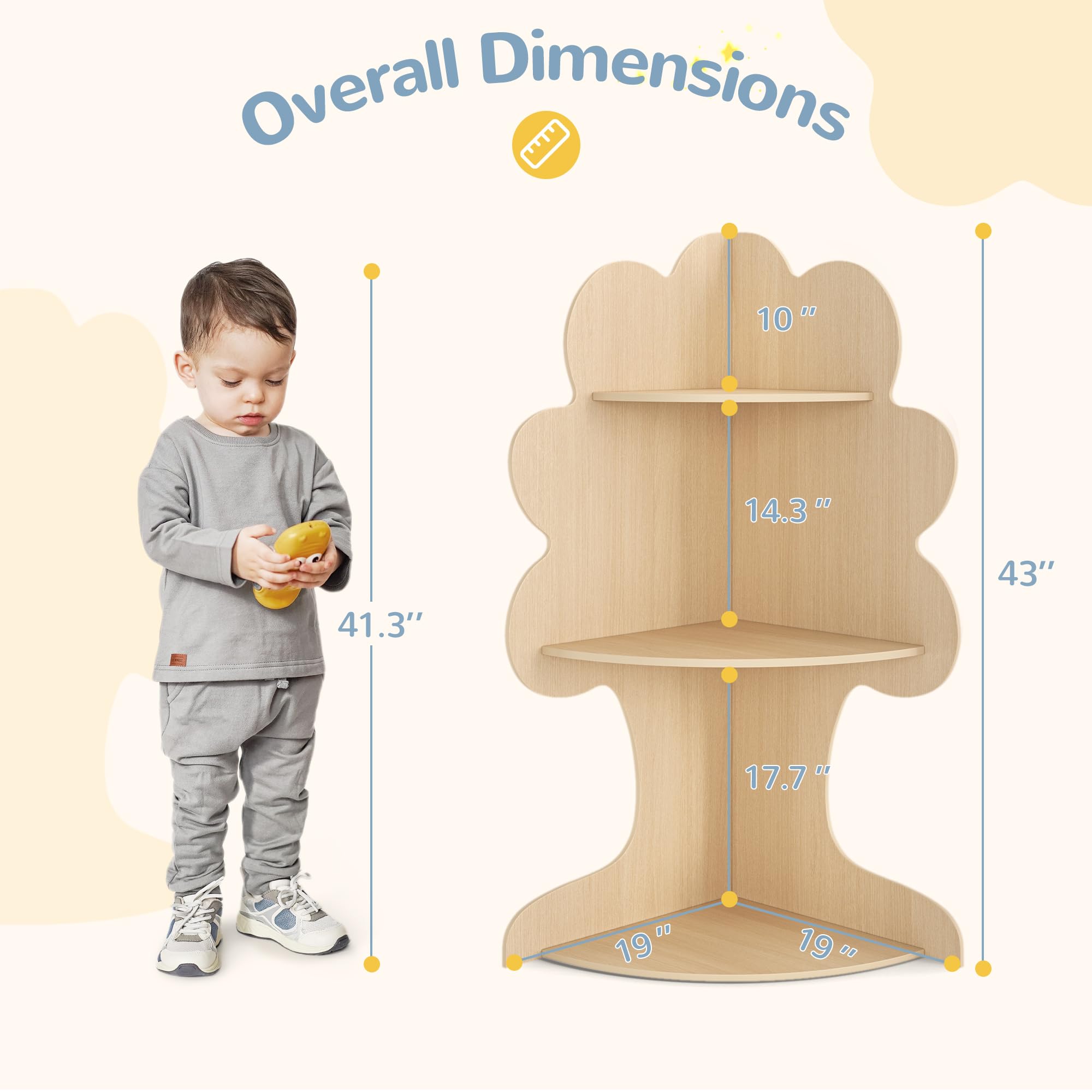 Curipeer Tree Kids Bookshelf, Corner Bookshelf Kids, Bookshelf for Kids, Baby Bookshelf and Toy Storage, Wooden Kids Bookcase, Toddler Book Shelf Organizer for Kids Rooms, Nursery, Natural Wood