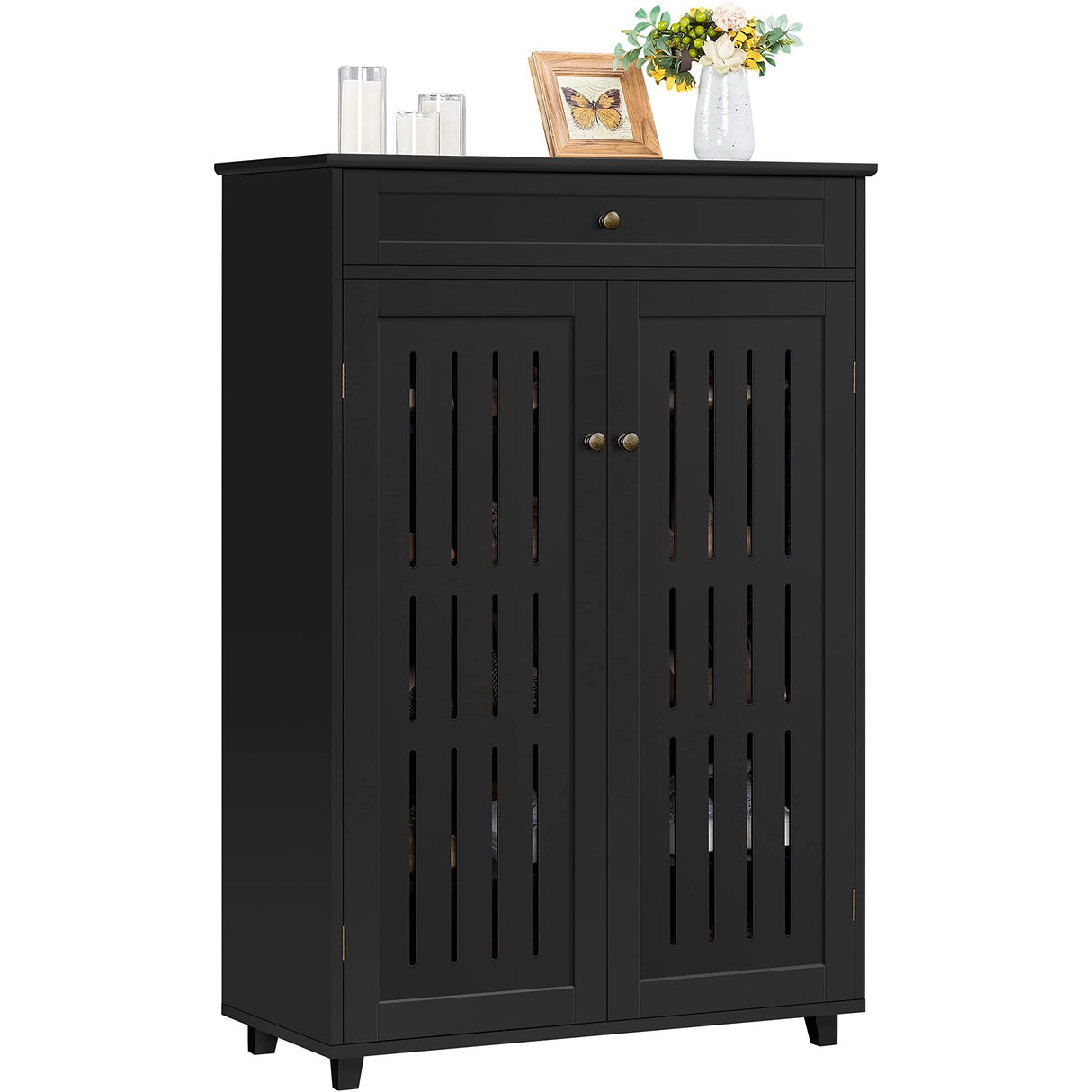 Storage Cabinet Floor Storage Organizer Wooden Cabinet with Drawer 2 Doors for Entryway