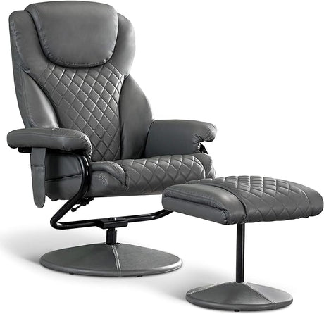 Recliner with Ottoman, Reclining Chair with Massage, 360 Swivel Living Room Chair Faux