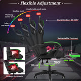 Ergonomic Gaming Chair with Massage, Bluetooth Speakers & LED Lights
