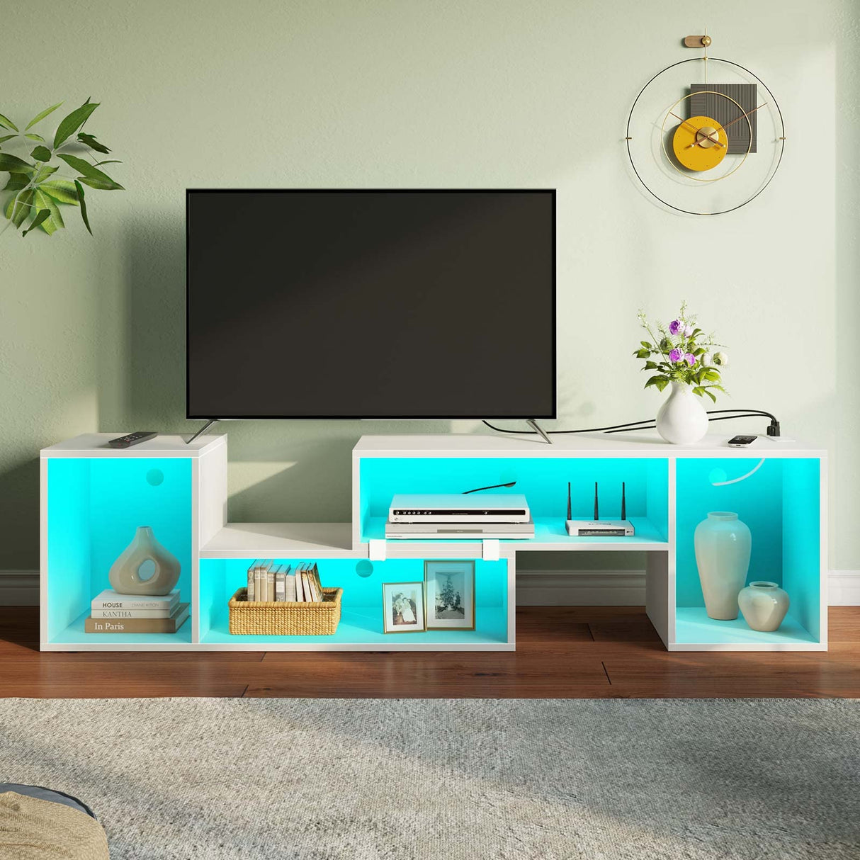 TV Stand, Deformable TV Stand with LED Strip & Power Outlets