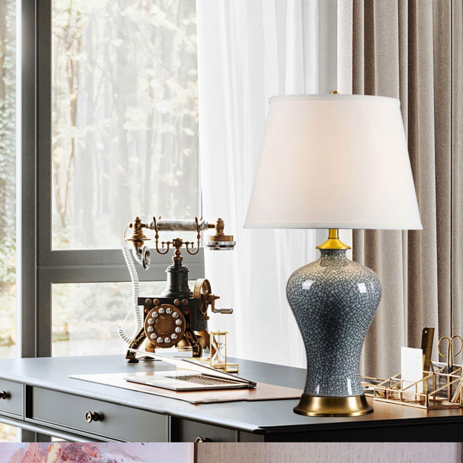 Bedside lamp lamp for Bedroom Table lampsNew Chinese -Style Minimalist Retro Ceramics Table Lamp