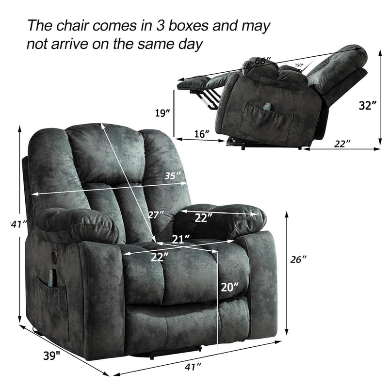 Large Power Lift Recliner Chair with Massage, Heat, and USB for Elderly