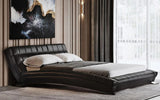 Adonis Black Tufted Genuine Leather Platform Bed - Queen