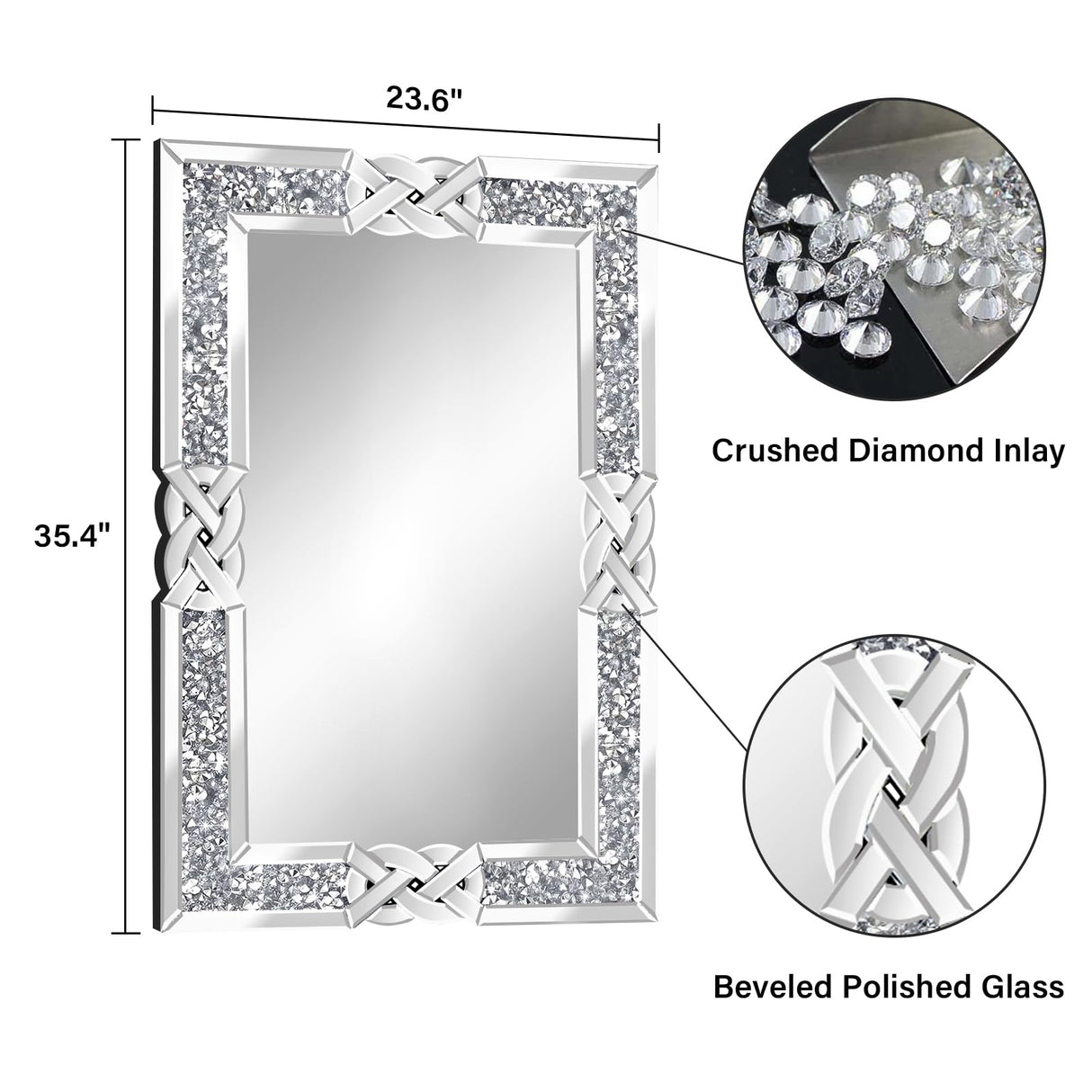 Crushed Diamond Rectangle Wall Mirror 24x36 Inch