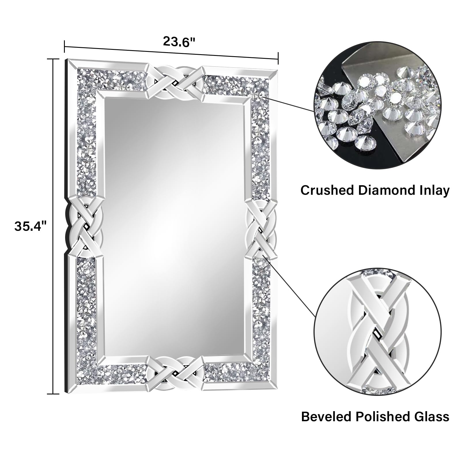 Crushed Diamond Rectangle Wall Mirror 24x36 Inch