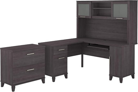 Somerset 60W L-Shaped Desk with Hutch & Lateral File Cabinet