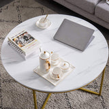 35.4" Round Coffee Table Living Room Faux Marble Top Coffee Cocktail Table