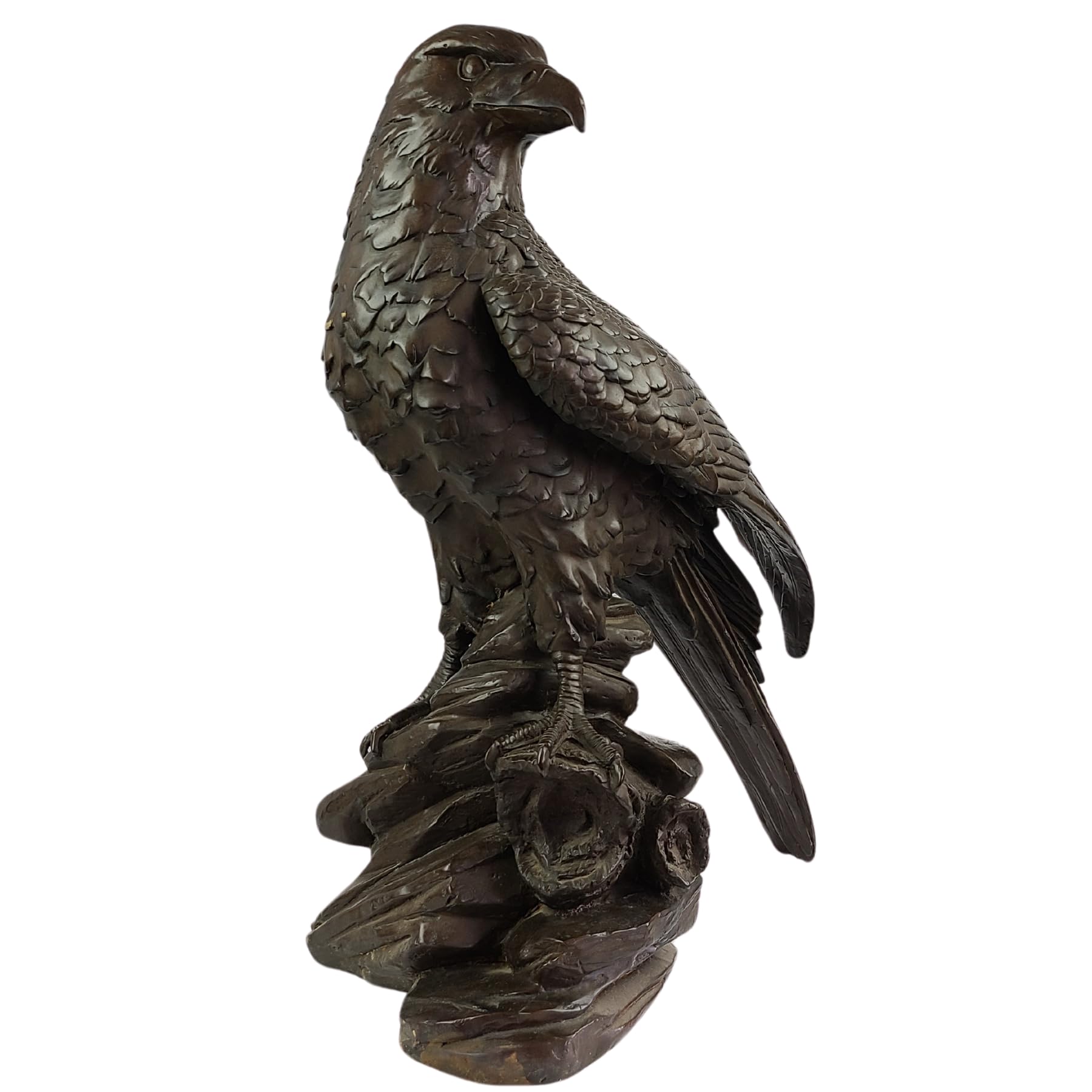 Bronze Eagle on Rock Statue, Black H:24.8" Bird of Prey Bronze Sculpture
