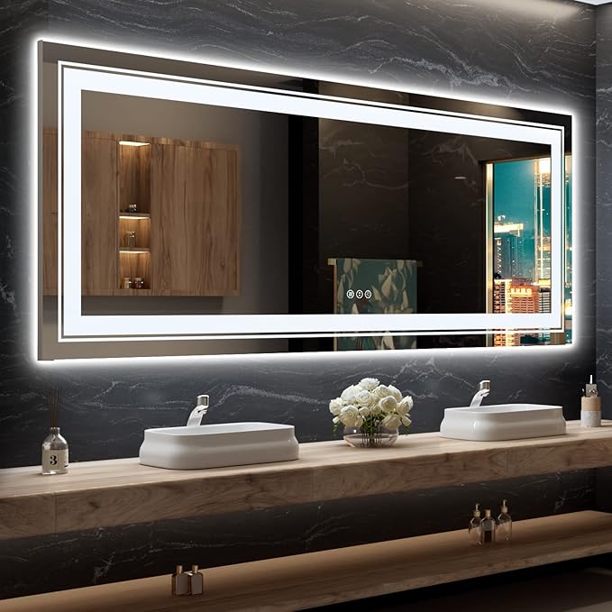 LED Bathroom Mirror, 96"X36" with Front and Backlit, Anti-Fog, Large Bathroom Vanity