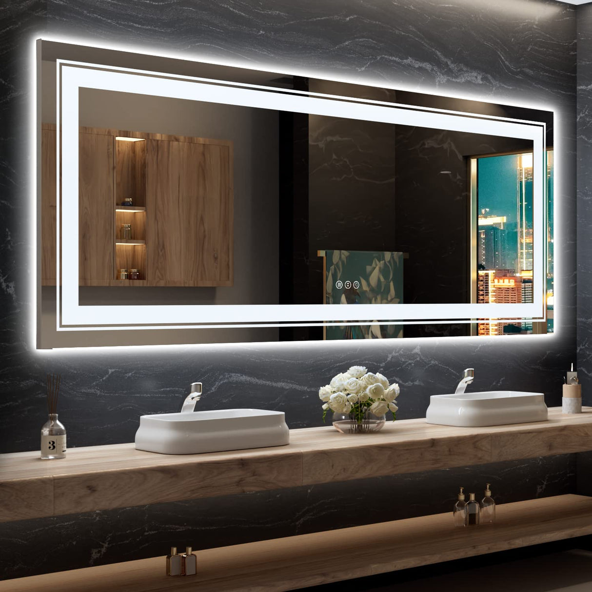 LED Bathroom Mirror, 96"X36" with Front and Backlit, Anti-Fog, Large Bathroom Vanity