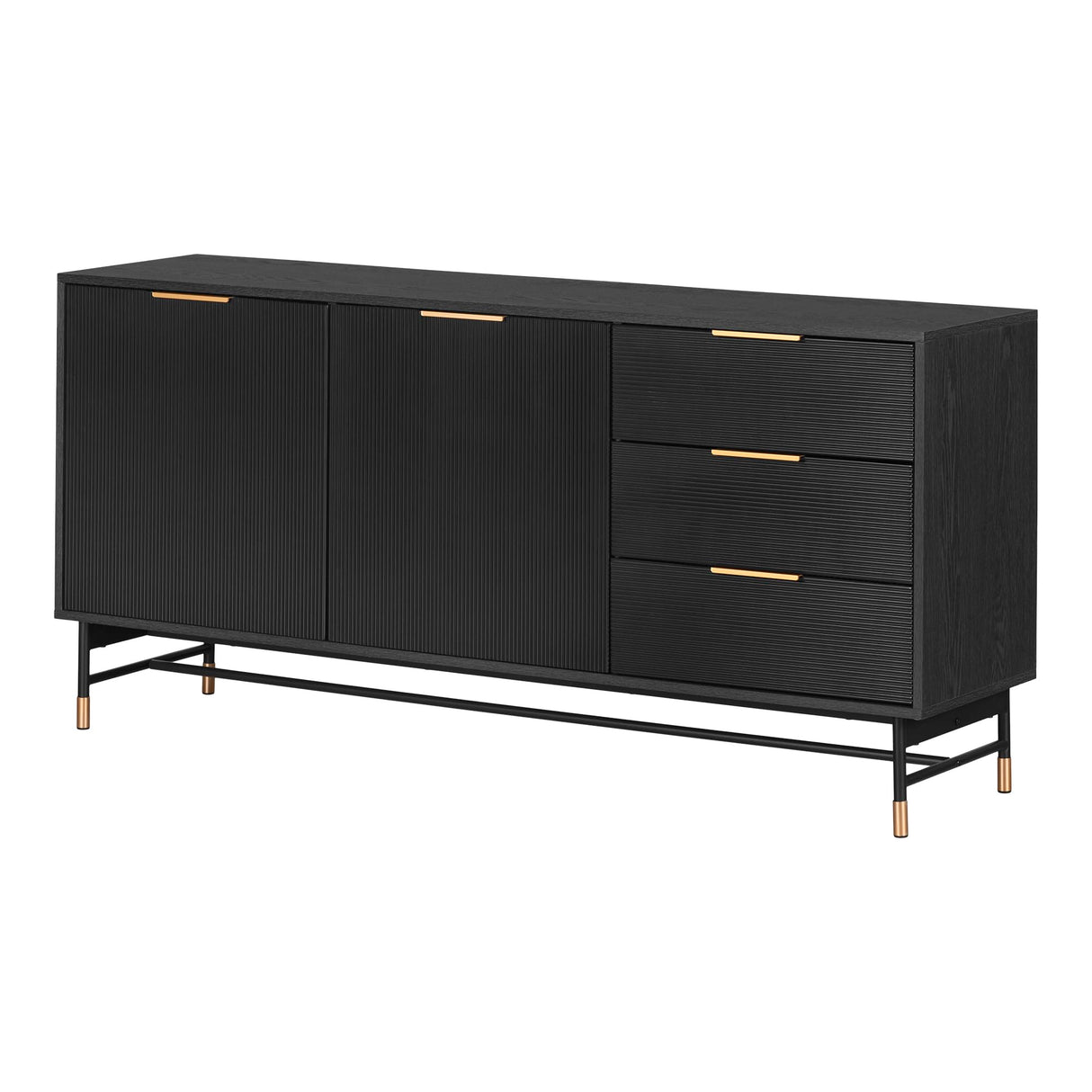 Arlo Sideboard with Ribbed Doors and Drawers, Ash Oak and Gold