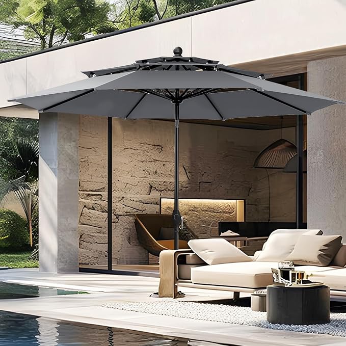 10ft Outdoor Patio Umbrellas for Outside, 3 Tier Vented Market Table Umbrella