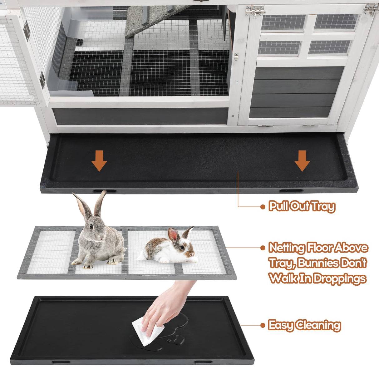 Rabbit Hutch Indoor with Urine Guards/Netting Floor, Rabbit Cage