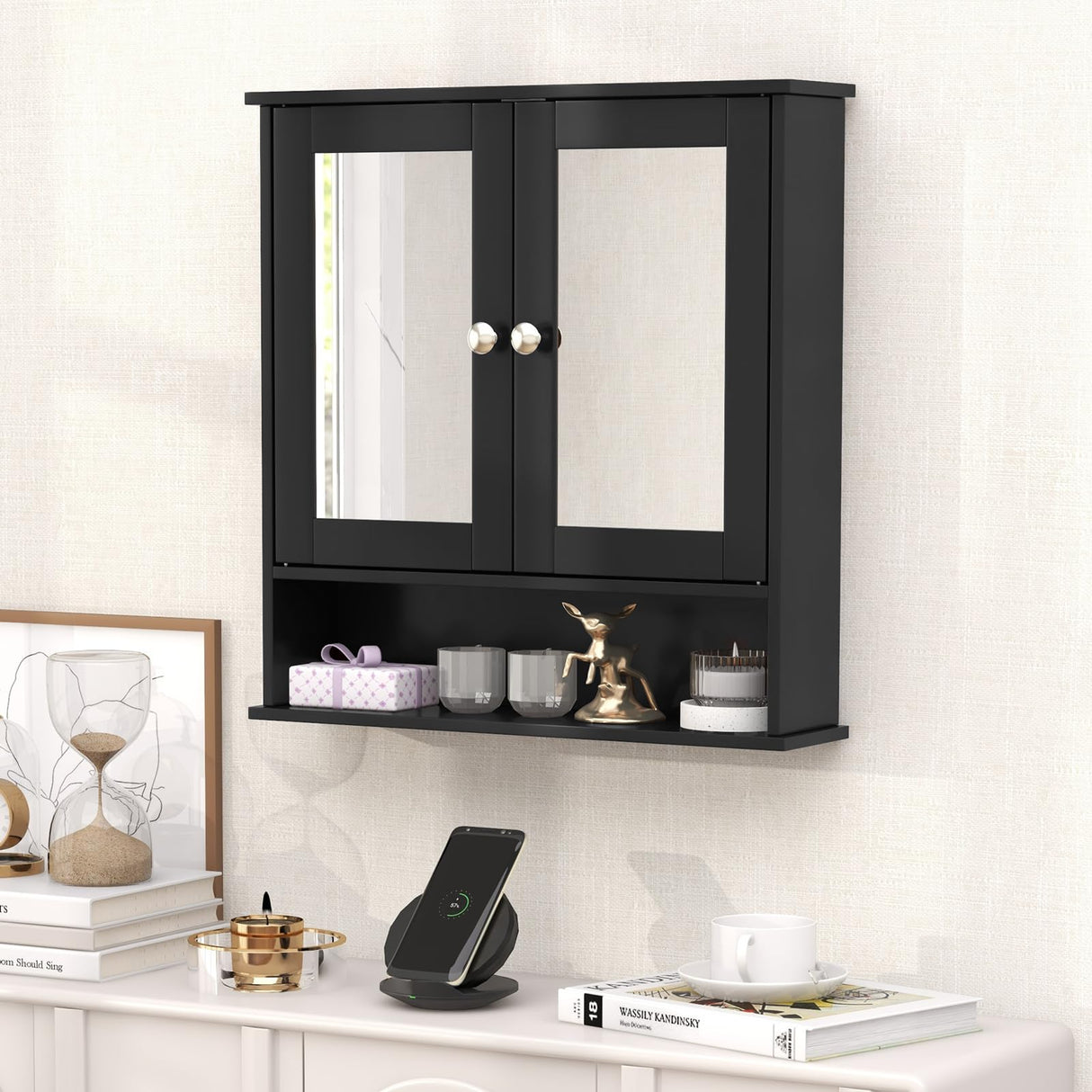 Wall Bathroom Cabinet with Mirror - Wood Over The Toilet Storage Cabinet Space Saver