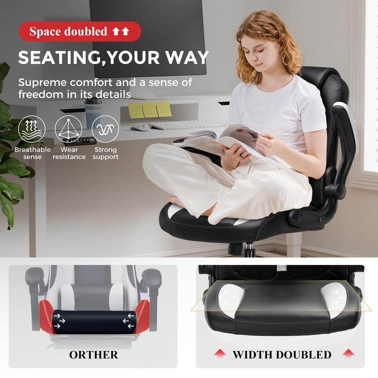 Ergonomic Office Chair with Lumbar Support - White Executive Desk Chair