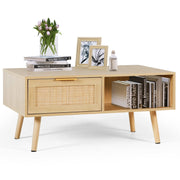 Rattan Coffee Table Mid Century Modern Center Rectangular Tables