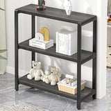 Small Bookshelf and Bookcase, 3 Tier Open Book Shelf, Modern Metal and Wood Shelving