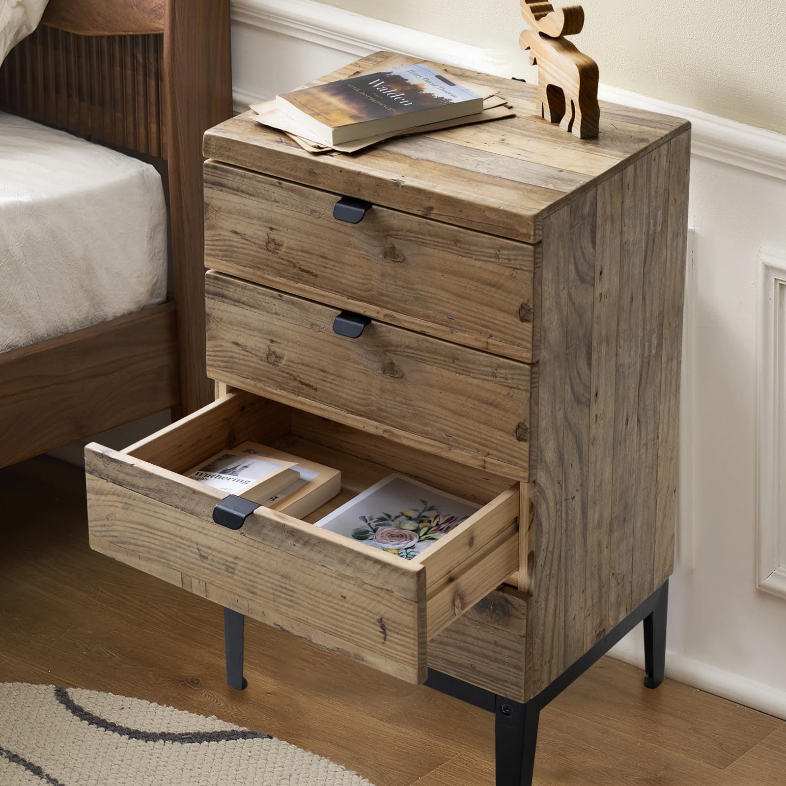 Farmhouse Nightstand Solid Wood Bedside Table