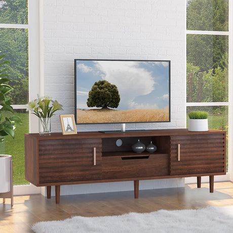 Mid-Century Modern TV Stand for 65 Inch TVs, Wood Entertainment Center TV Console