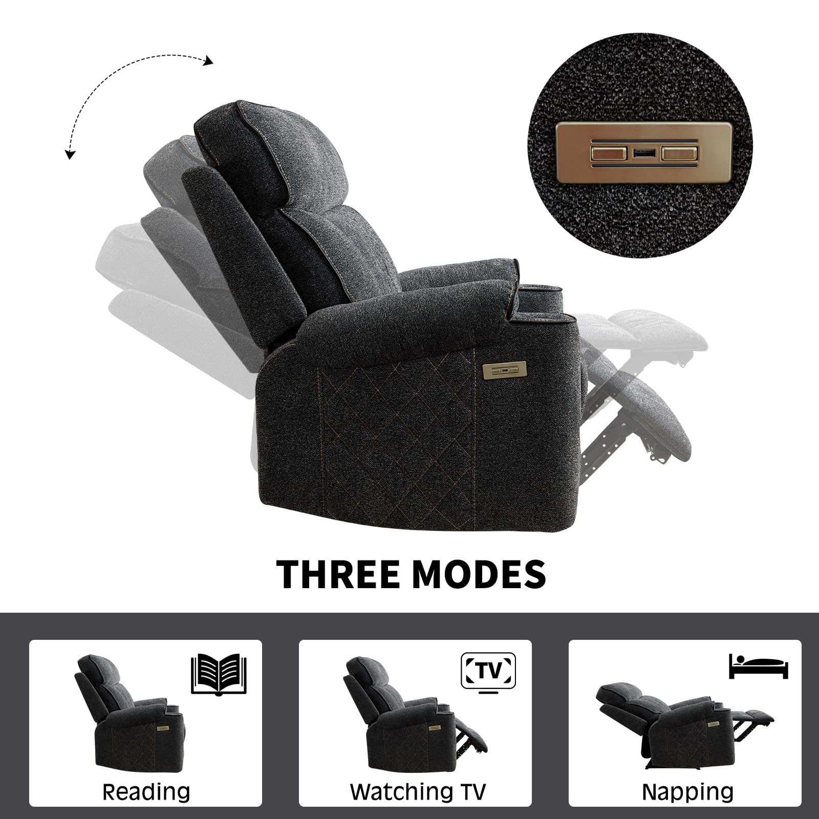 GridComfort Power Recliner Chair – USB Port, Cup Holder & Lattice Stitching