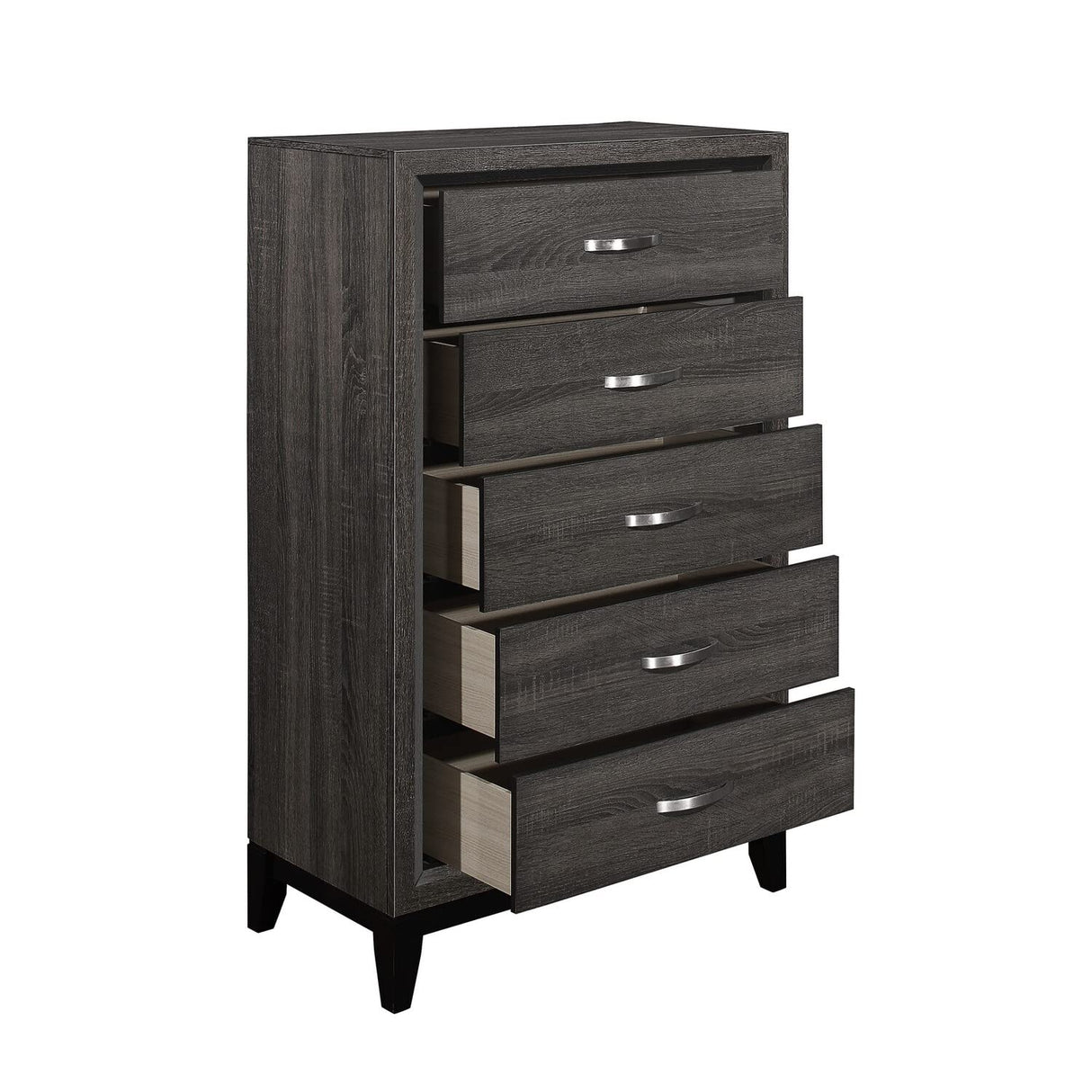 5 Drawer Wooden Chest with Grain Details and Chamfered Feet