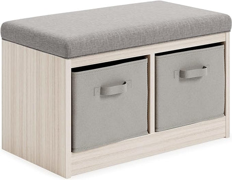 Blariden Upholstered Storage Bench with Removable Baskets, Gray